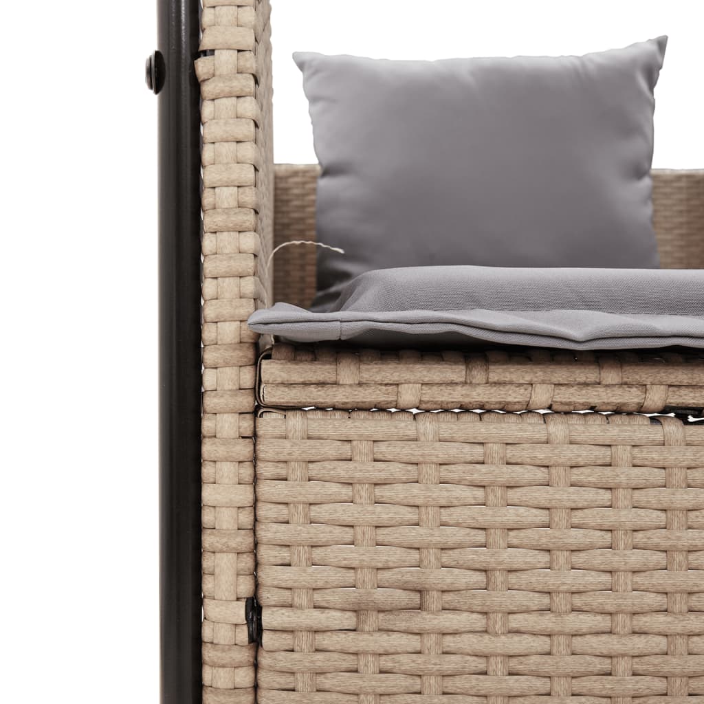 Ligbed tweepersoons met dak en gordijn poly rattan beige