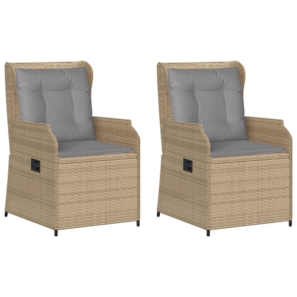 Tuinstoelen 2 st verstelbaar met kussens poly rattan beige