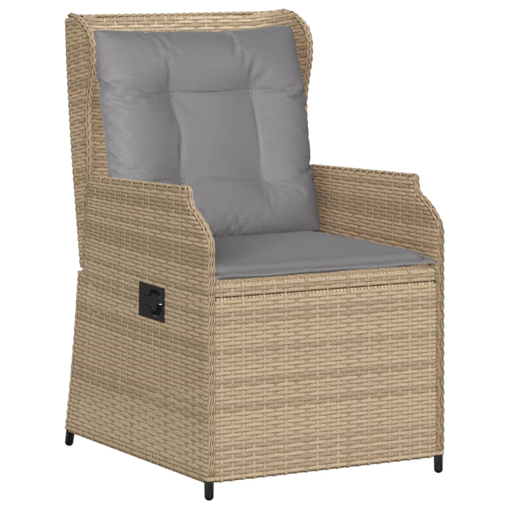 Tuinstoelen 2 st verstelbaar met kussens poly rattan beige