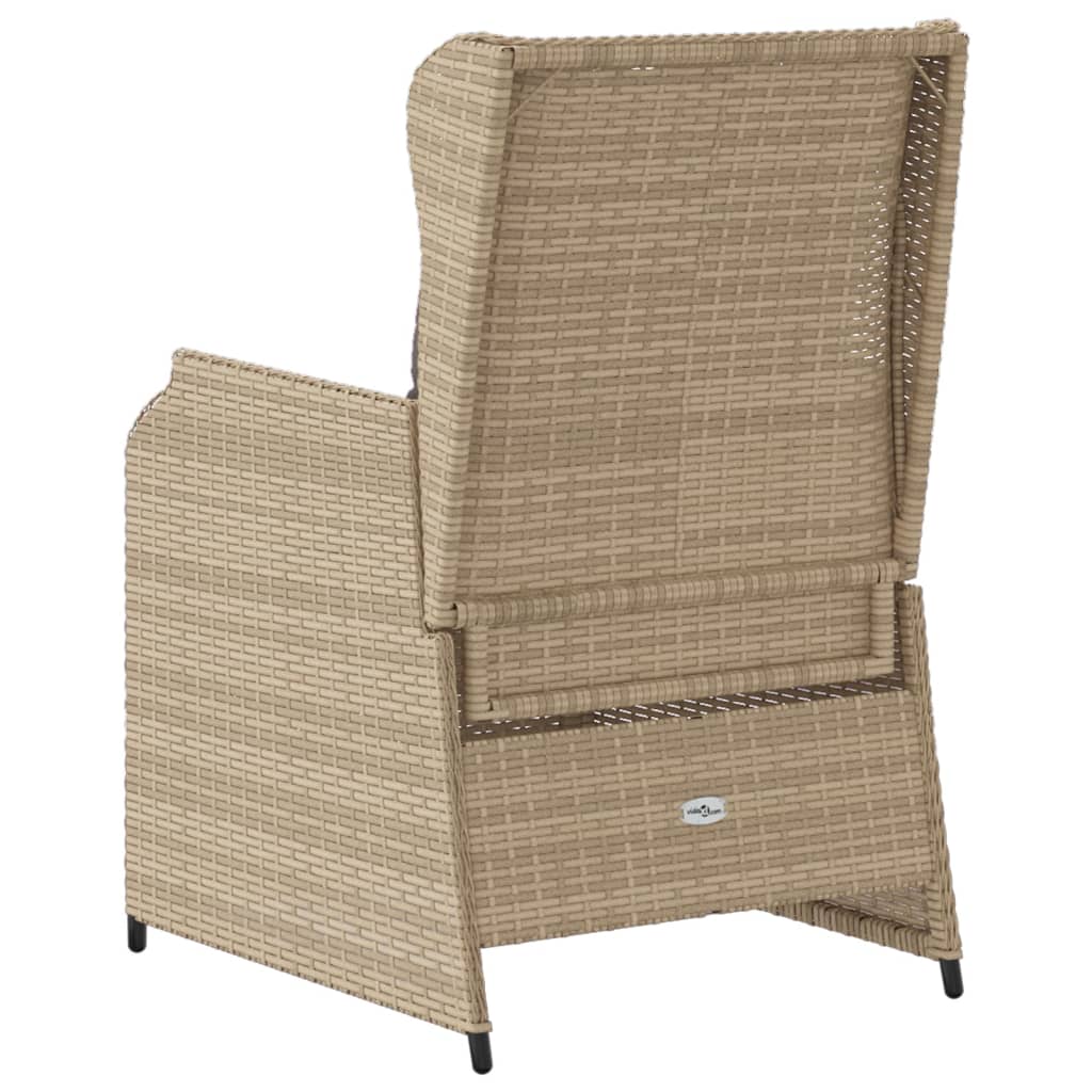 Tuinstoelen 2 st verstelbaar met kussens poly rattan beige