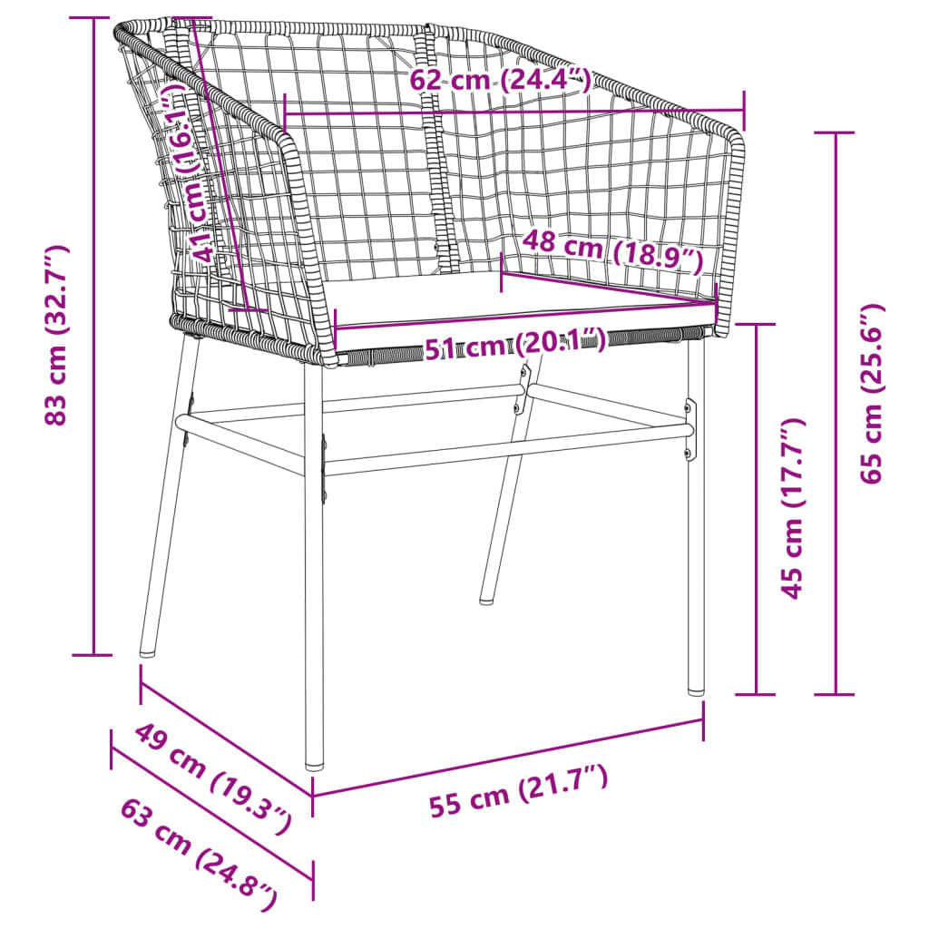 Tuinstoelen 2 st met kussens poly rattan zwart