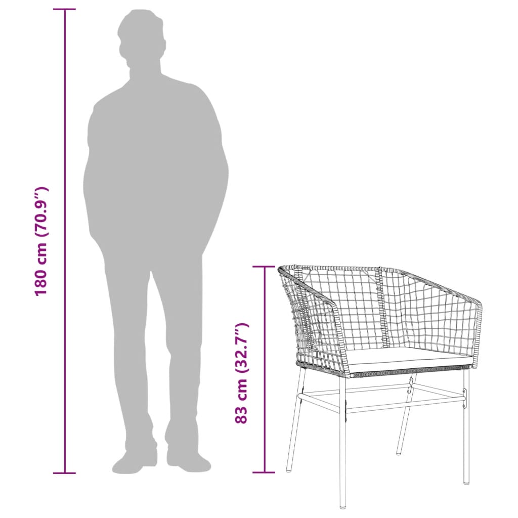 Tuinstoelen 2 st met kussens poly rattan zwart