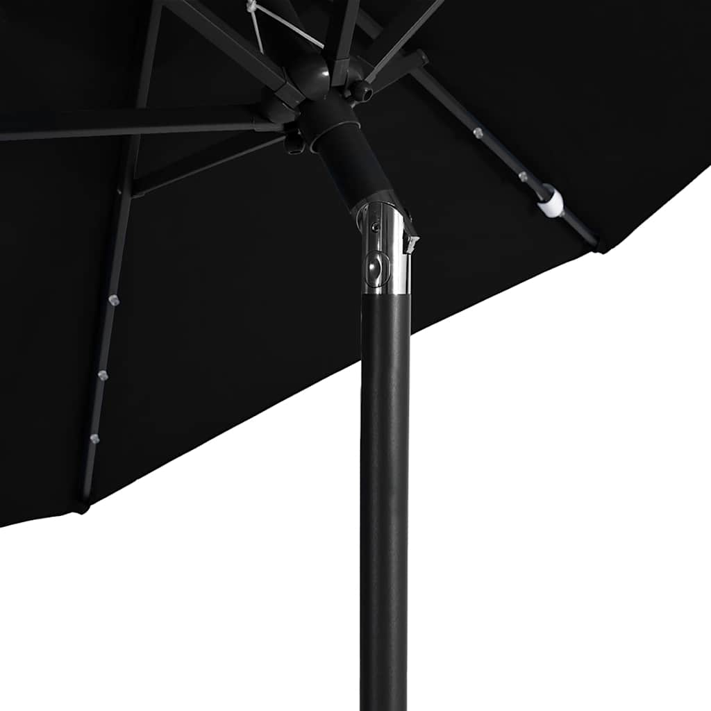 Parasol met LED's en stalen paal 225x225x212 cm zwart