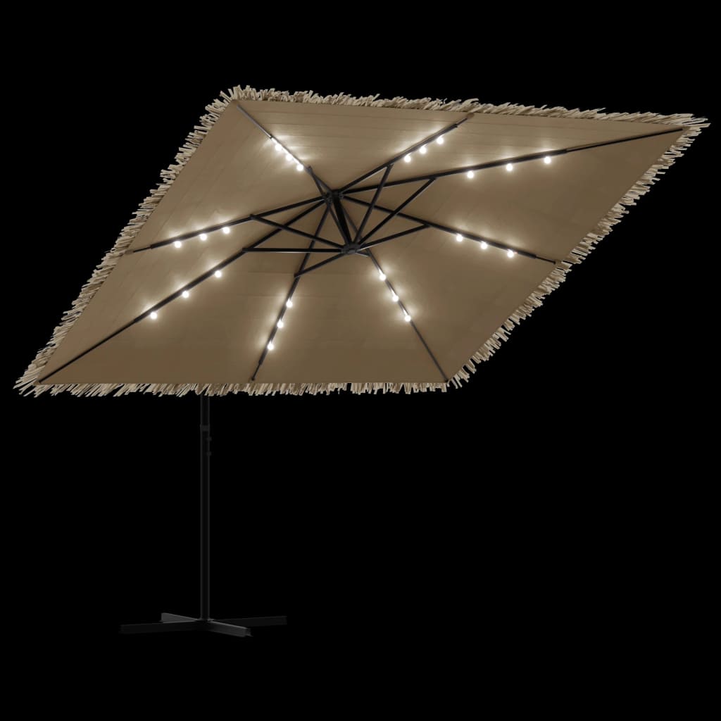 Parasol met LED's en stalen paal 269x269x235 cm bruin