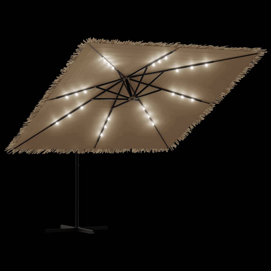 Parasol met LED's en stalen paal 290x290x238 cm bruin