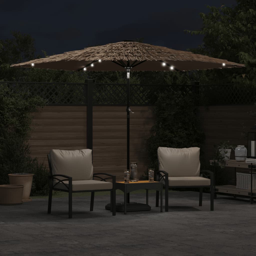 Parasol met LED's en stalen paal 288x288x225 cm bruin