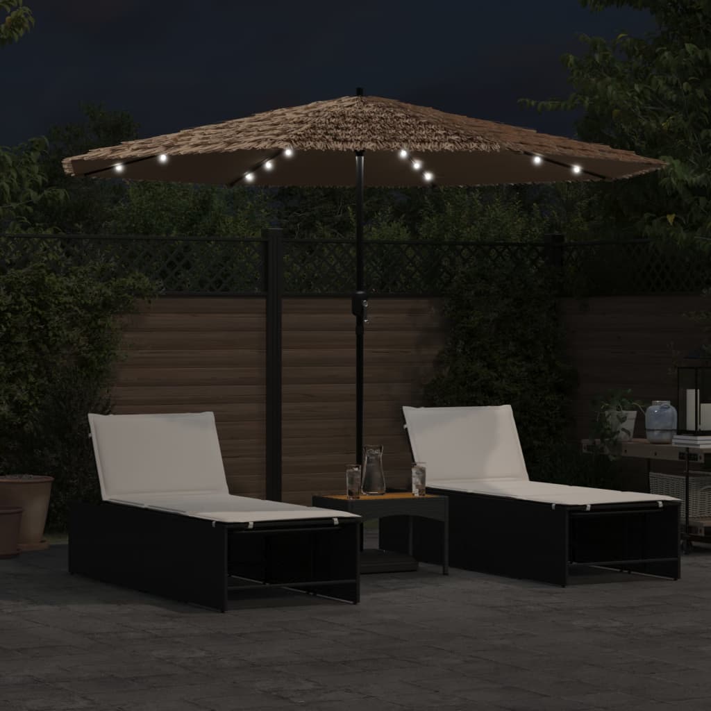 Parasol met LED's en stalen paal 324x324x247 cm bruin