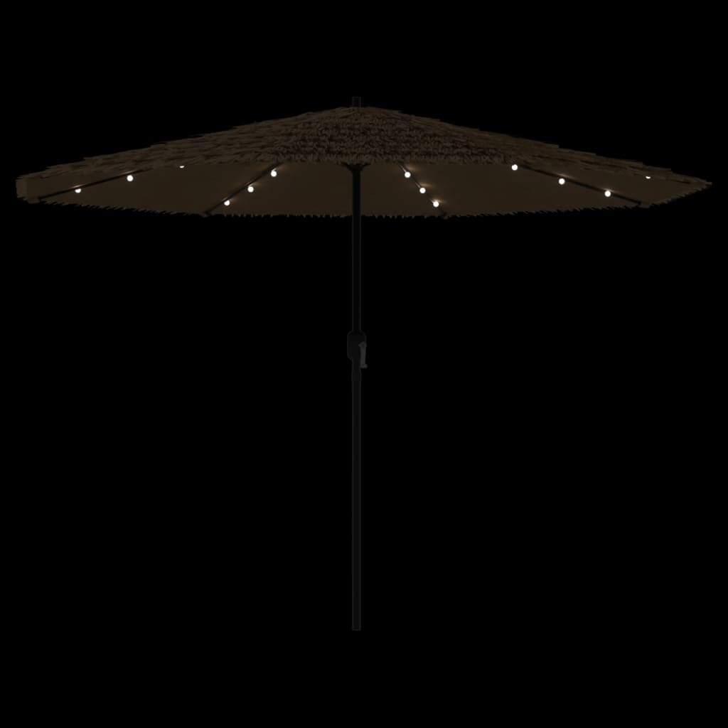 Parasol met LED's en stalen paal 324x324x247 cm bruin