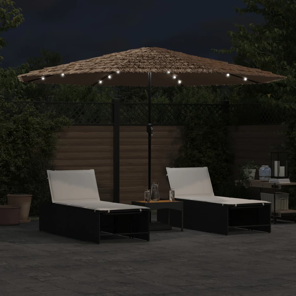 Parasol met LED's en stalen paal 388x388x248 cm bruin