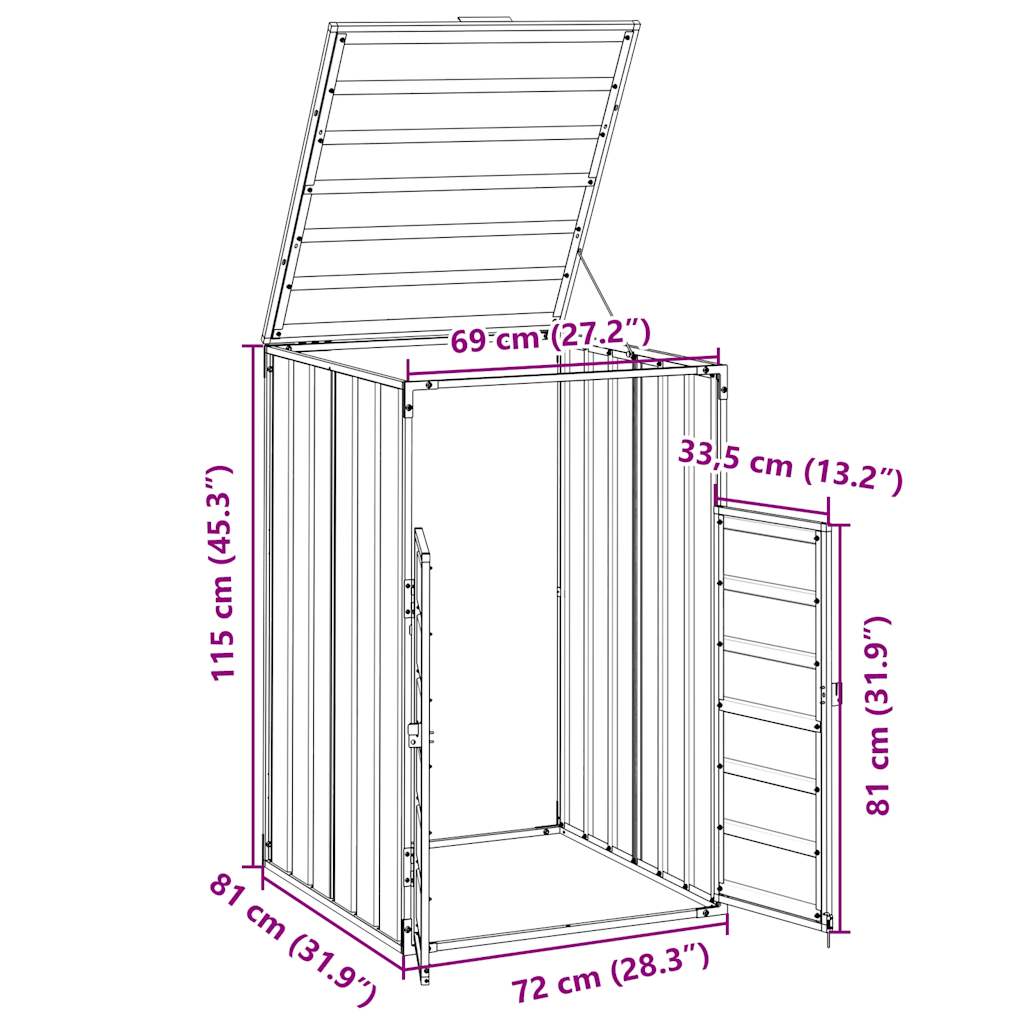 Containerberging voor 1 container 72x81x115 cm staal groen