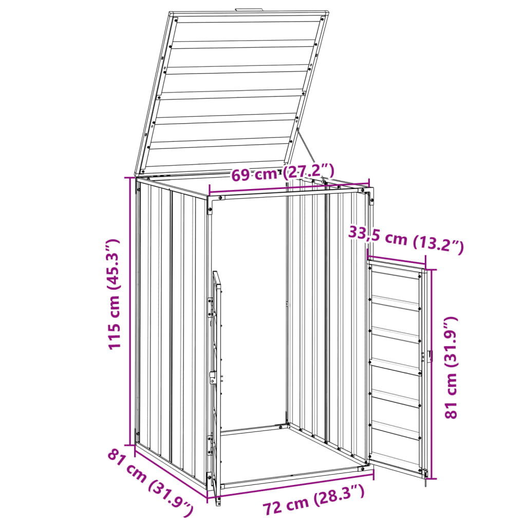 Containerberging voor 1 container 72x81x115 cm staal bruin