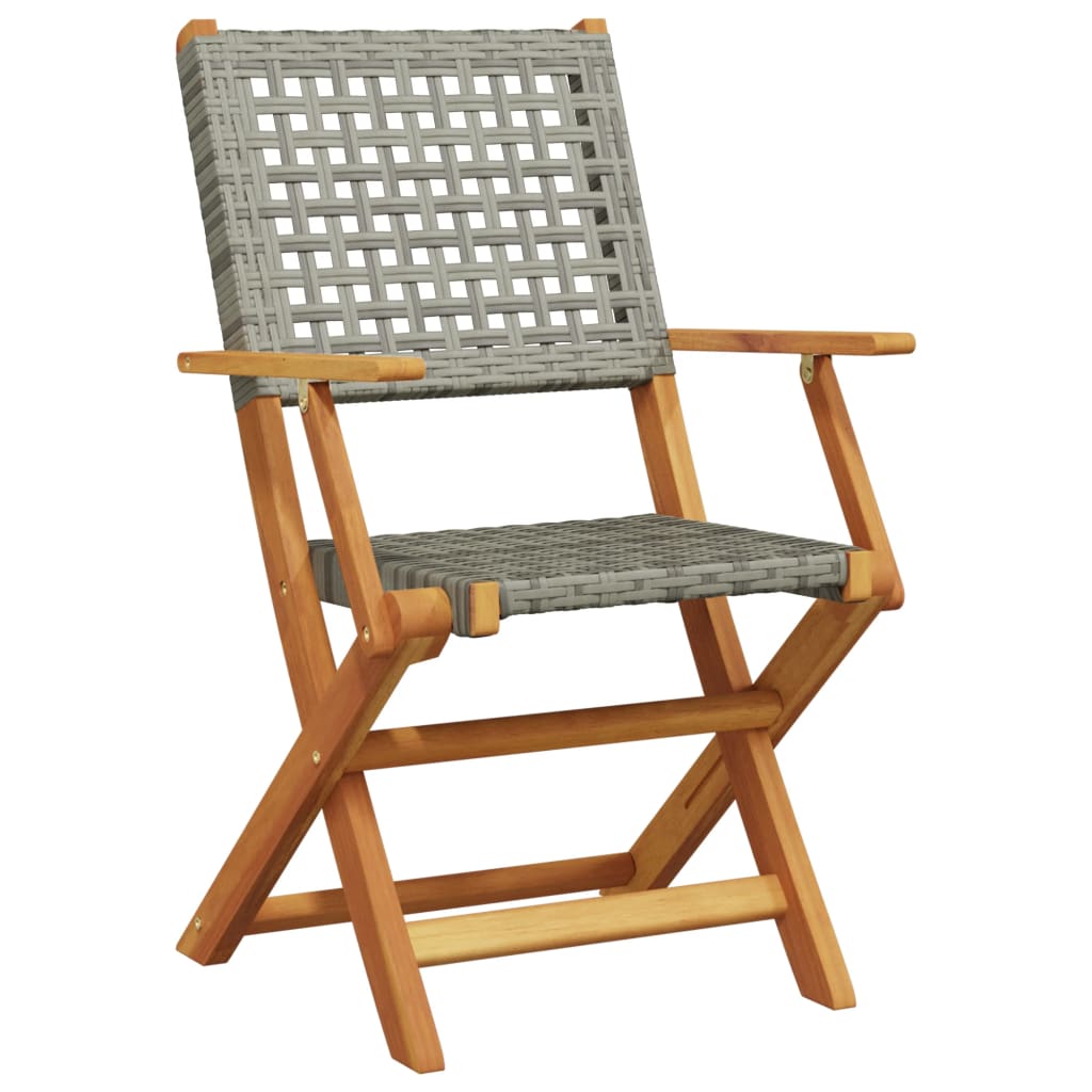 Tuinstoelen 4 st inklapbaar poly rattan en massief hout grijs