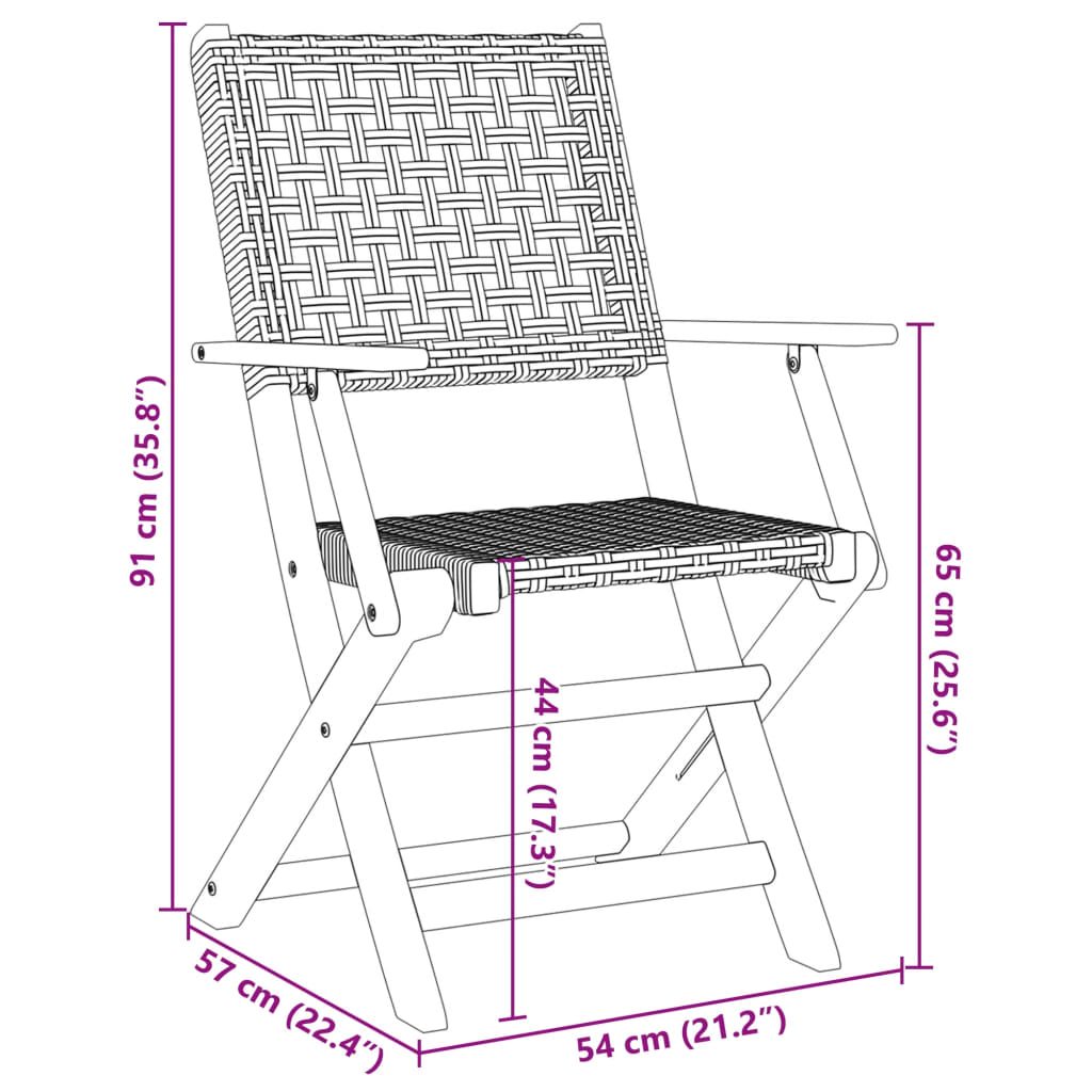 Tuinstoelen 4 st inklapbaar poly rattan en massief hout grijs