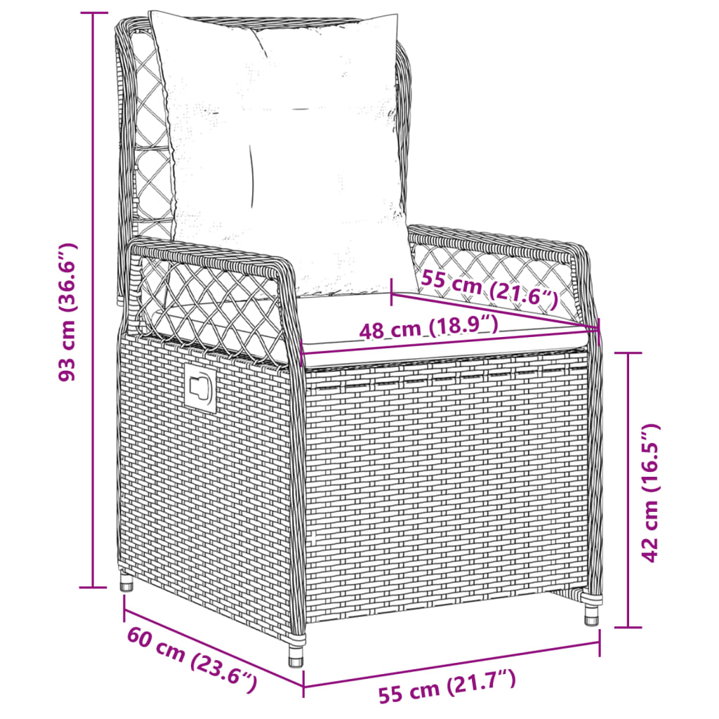 Tuinstoelen 2 st verstelbaar poly rattan grijs