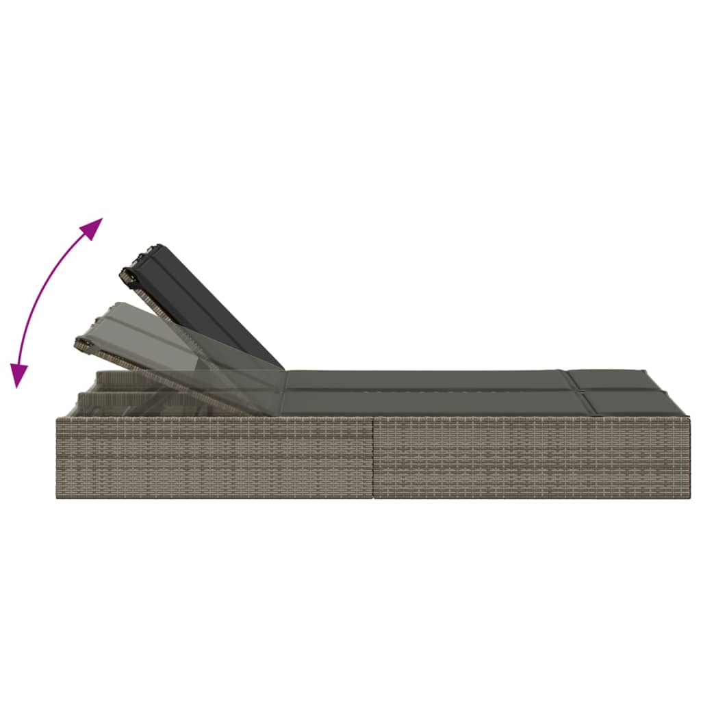 Ligbed 2-persoons met kussens poly rattan grijs