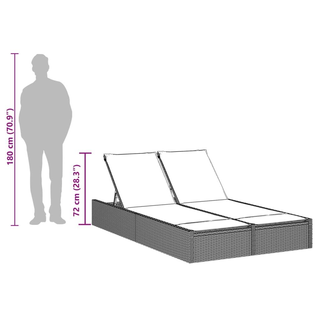 Ligbed 2-persoons met kussens poly rattan grijs