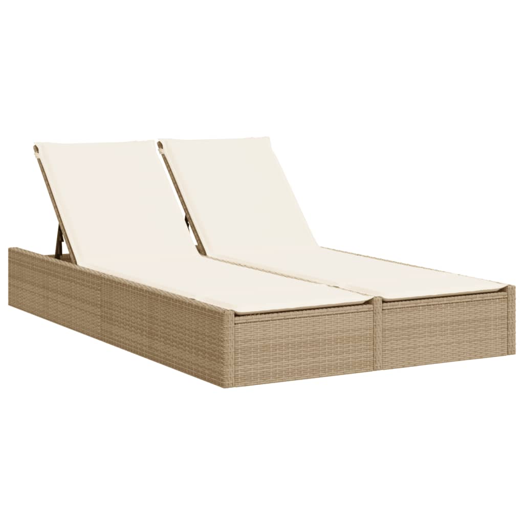 Ligbed 2-persoons met kussens poly rattan beige