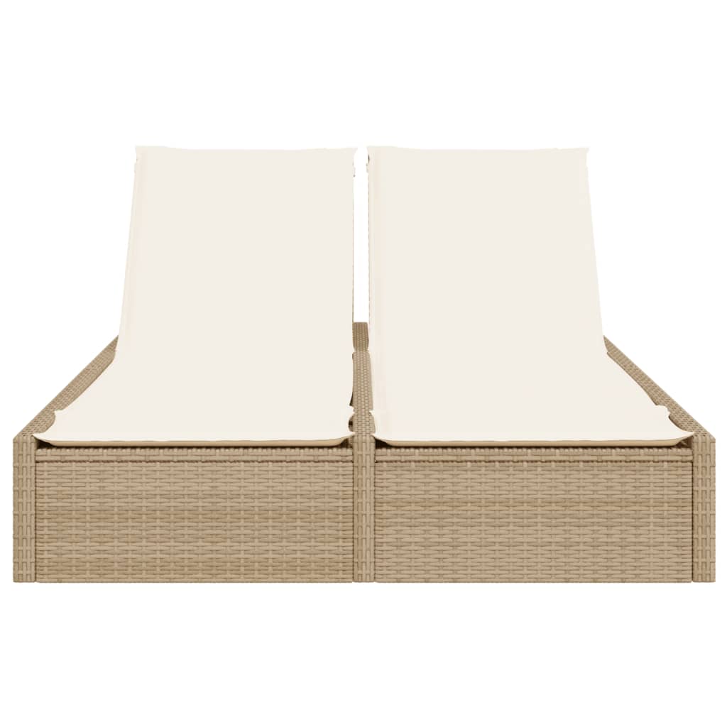 Ligbed 2-persoons met kussens poly rattan beige