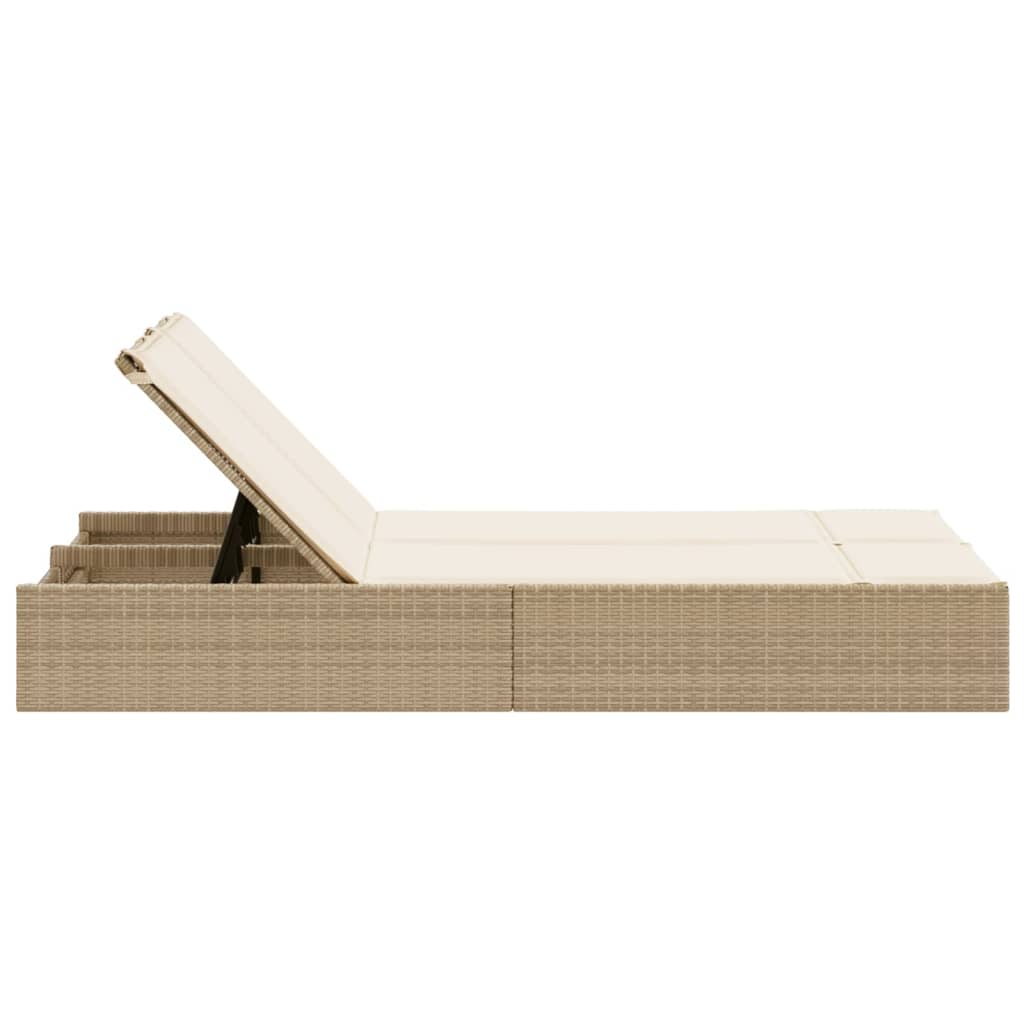 Ligbed 2-persoons met kussens poly rattan beige