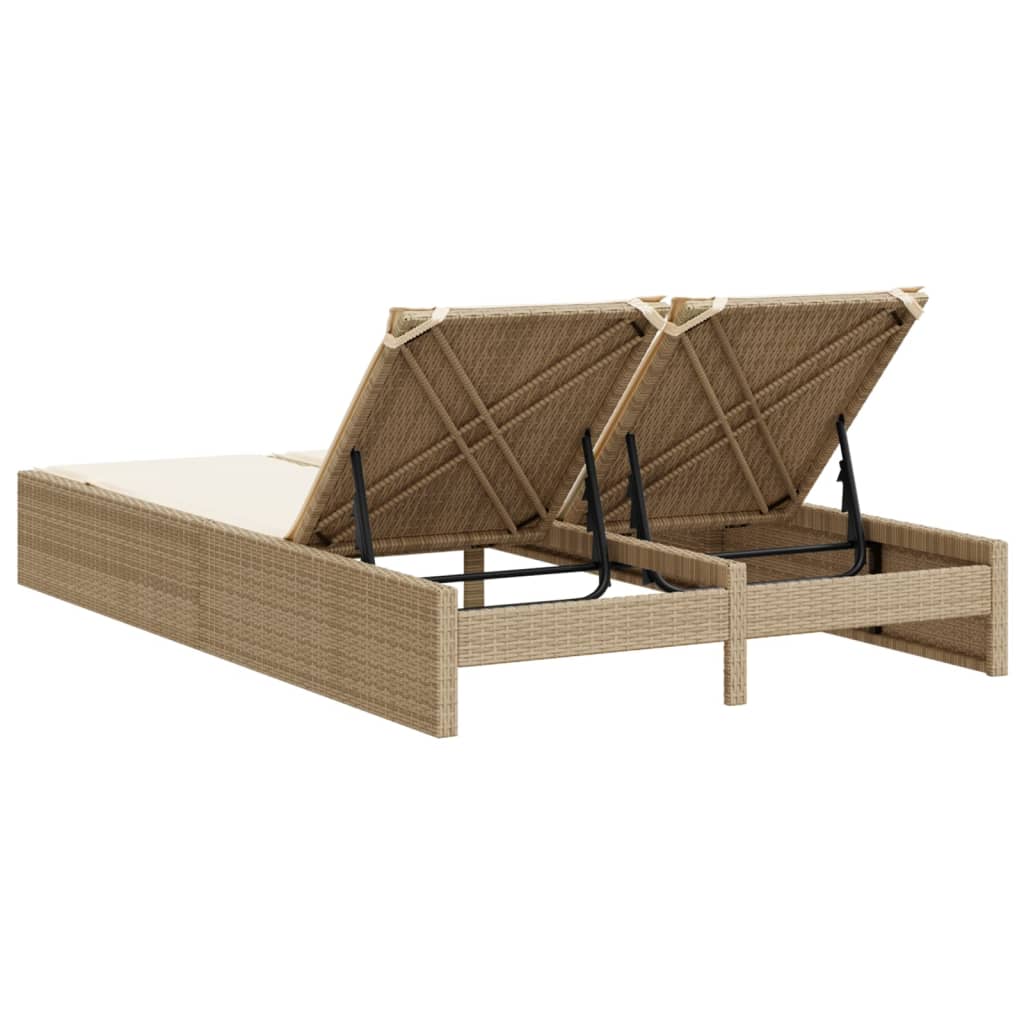 Ligbed 2-persoons met kussens poly rattan beige