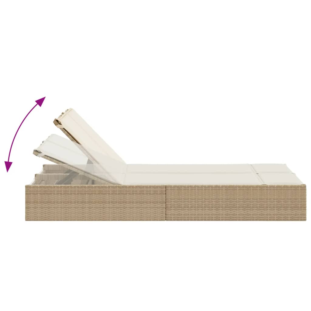 Ligbed 2-persoons met kussens poly rattan beige