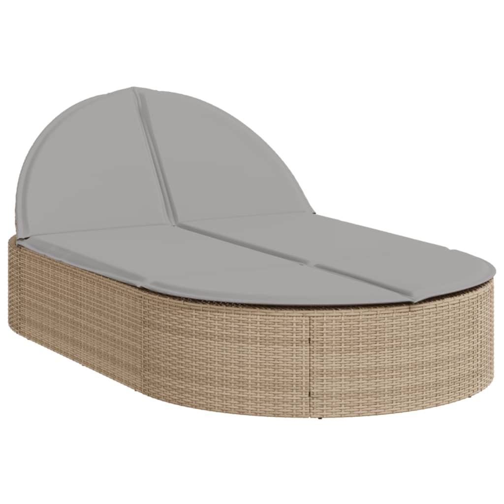 Ligbed 2-persoons met kussens poly rattan beige