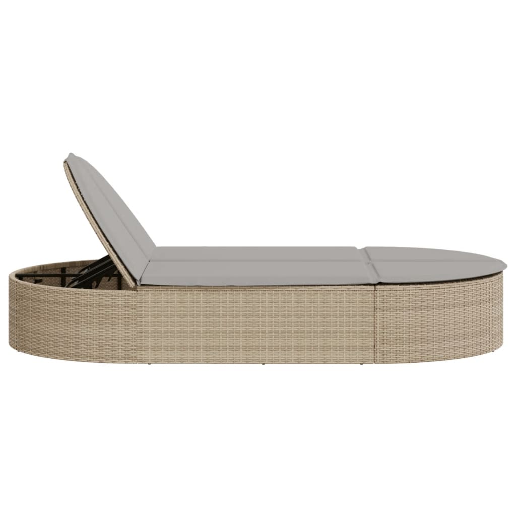 Ligbed 2-persoons met kussens poly rattan beige