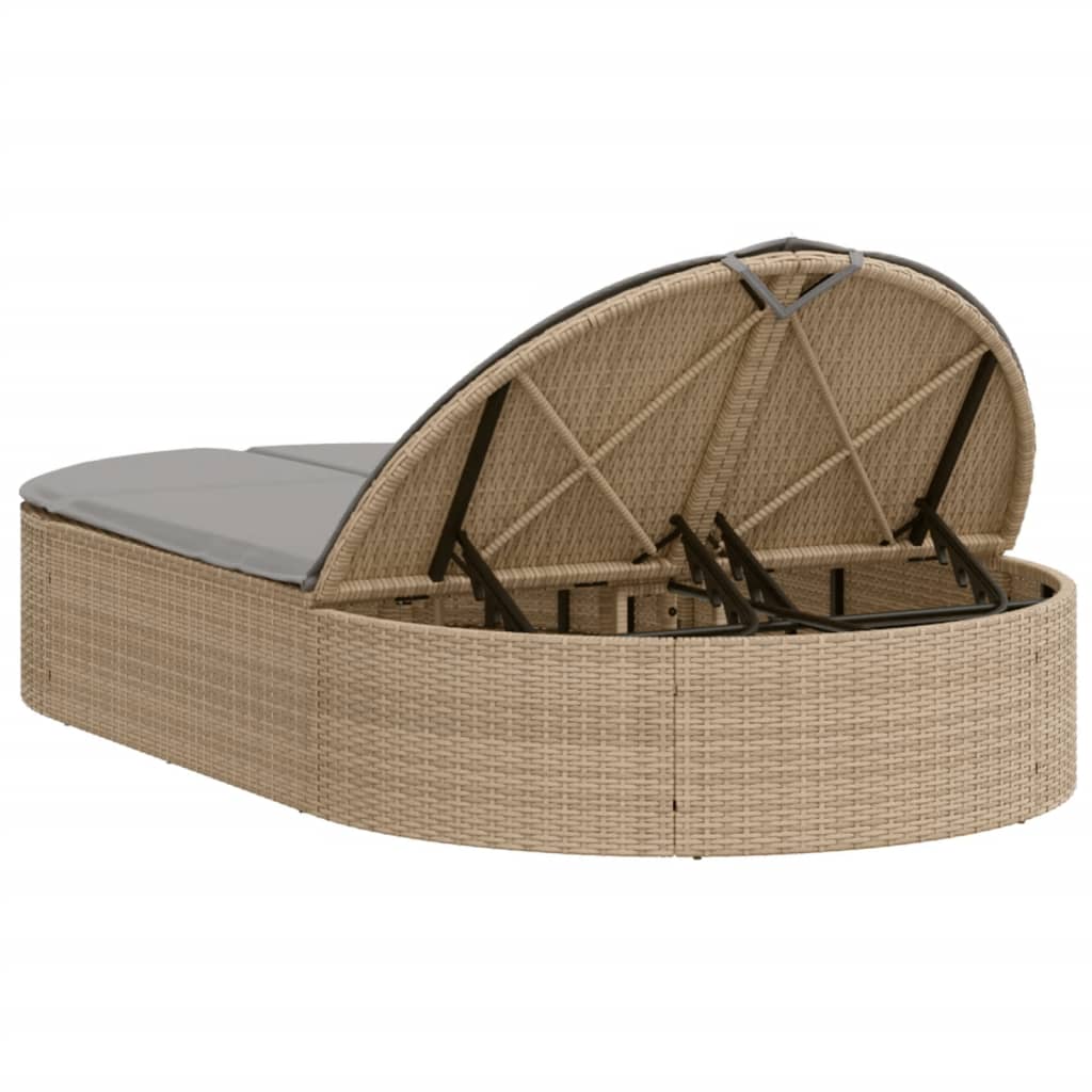 Ligbed 2-persoons met kussens poly rattan beige