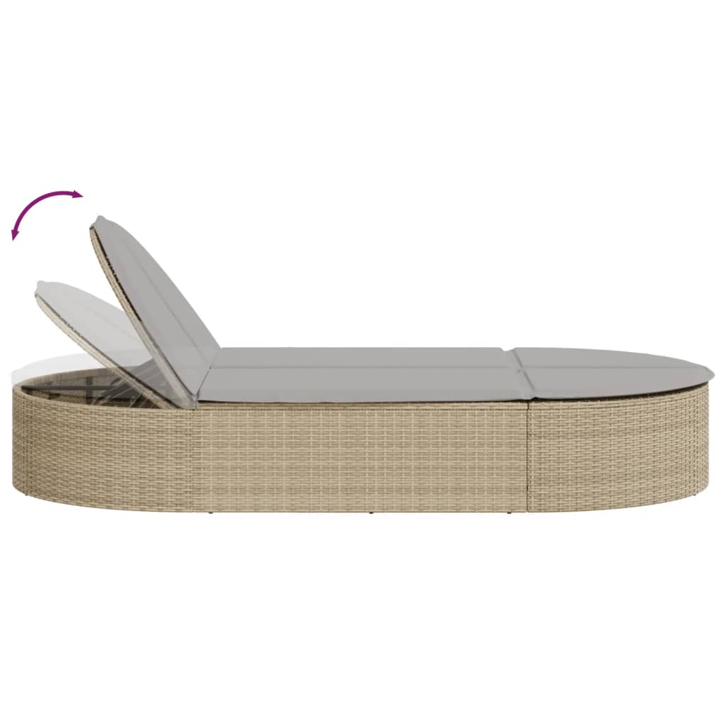 Ligbed 2-persoons met kussens poly rattan beige