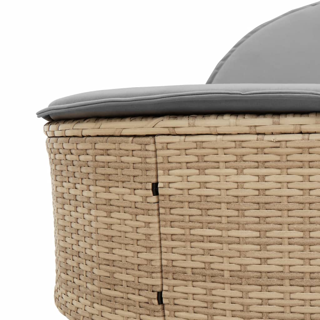 Ligbed 2-persoons met kussens poly rattan beige