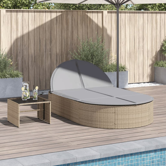 Ligbed 2-persoons met kussens poly rattan beige