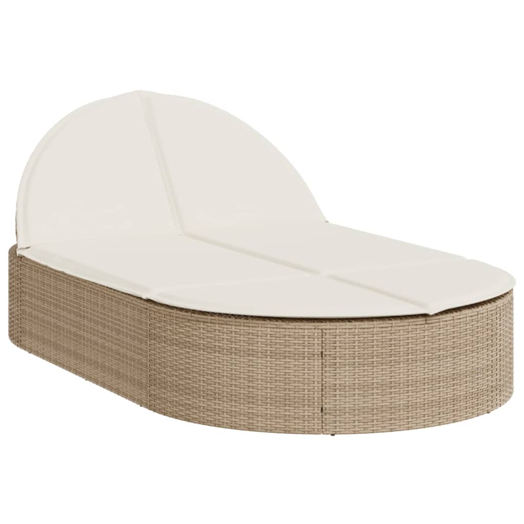 Ligbed 2-persoons met kussens poly rattan beige