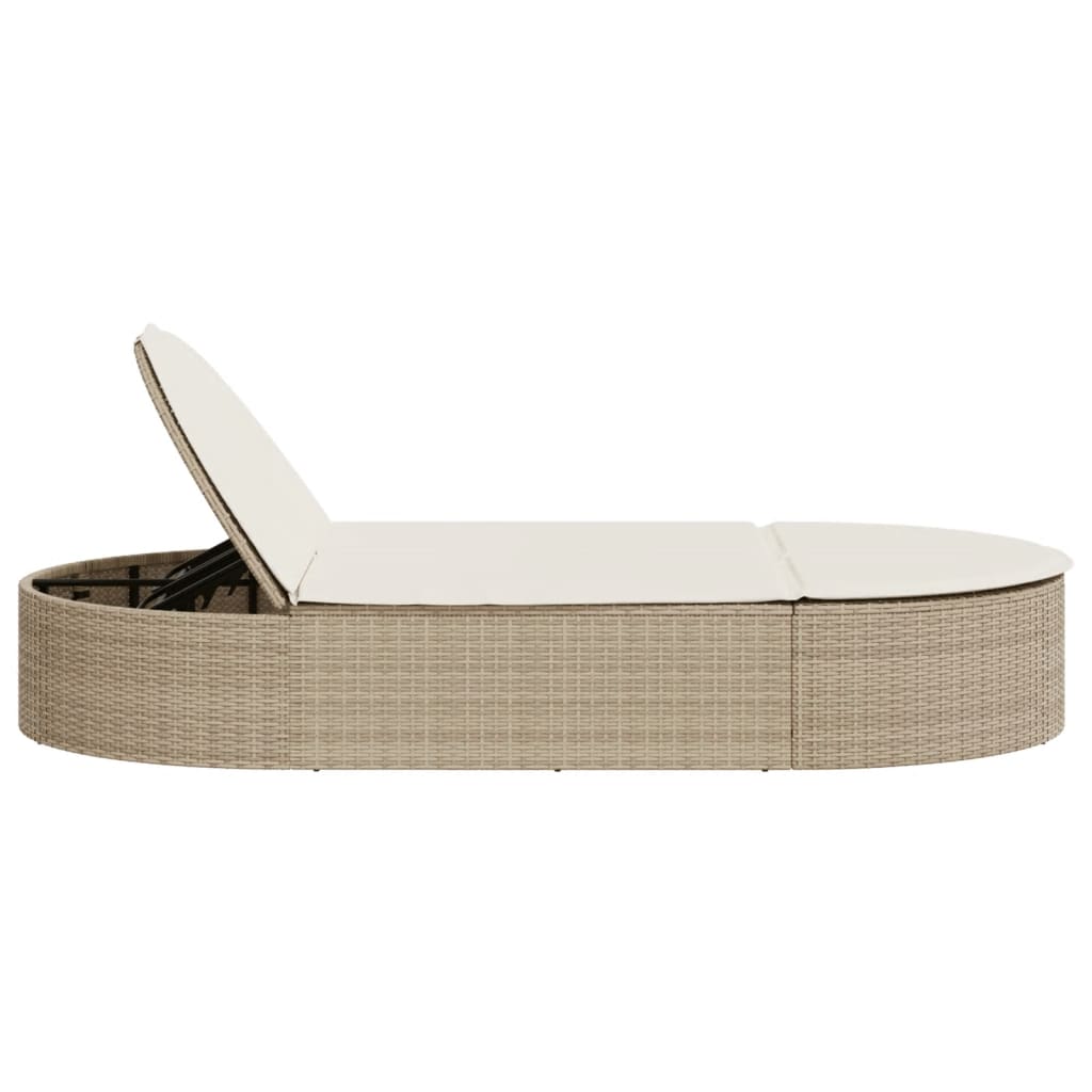 Ligbed 2-persoons met kussens poly rattan beige