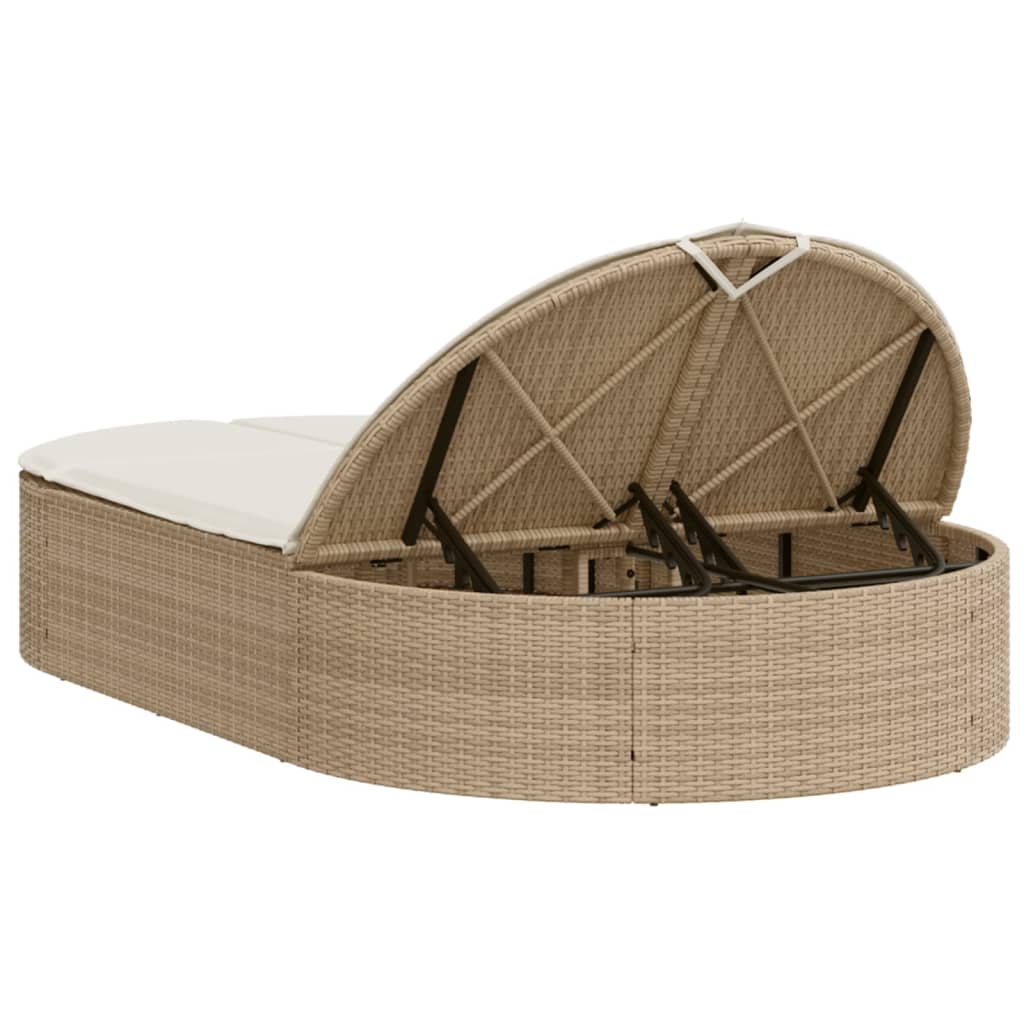 Ligbed 2-persoons met kussens poly rattan beige