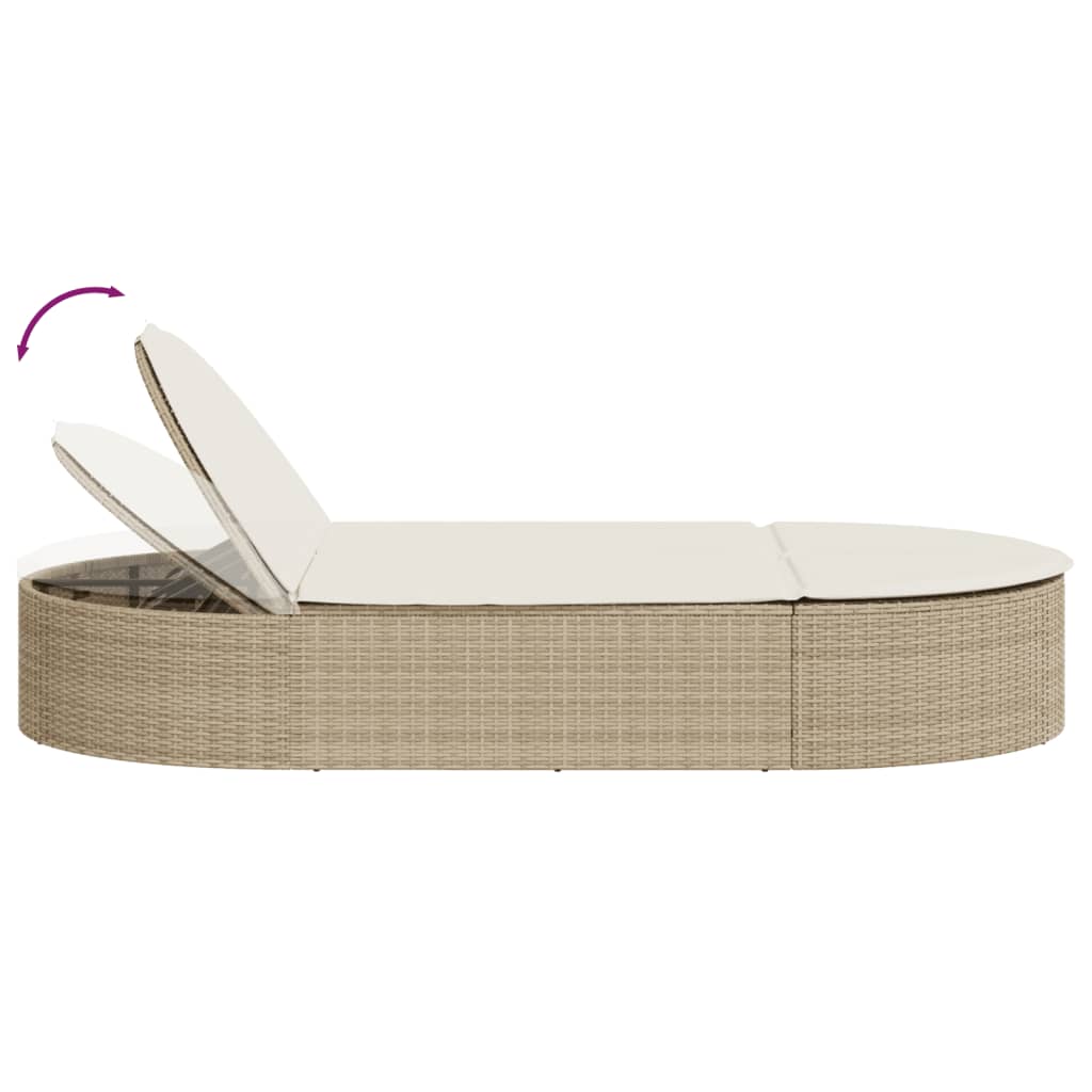 Ligbed 2-persoons met kussens poly rattan beige