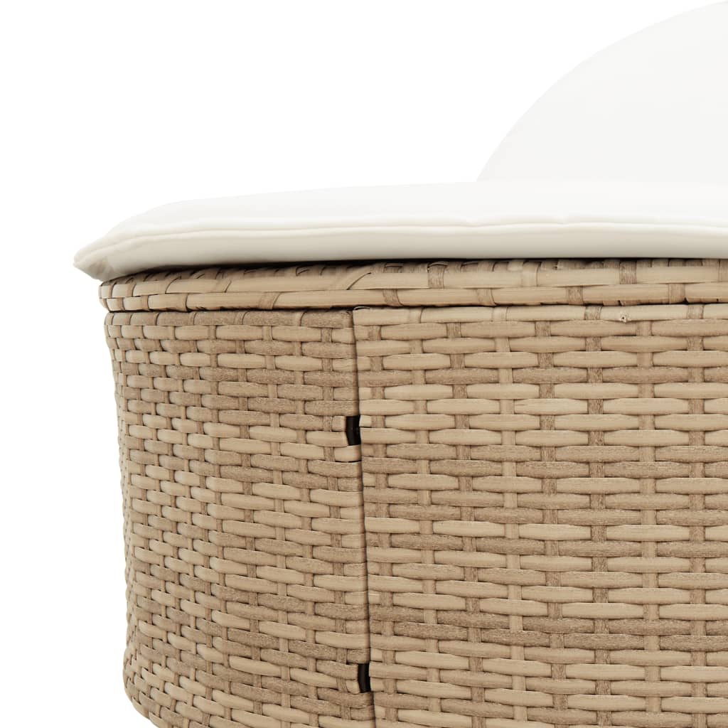 Ligbed 2-persoons met kussens poly rattan beige