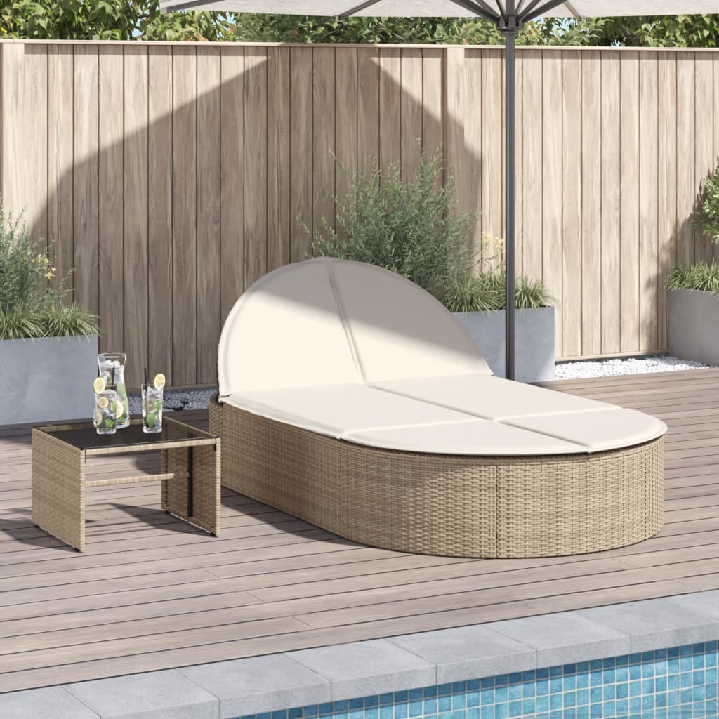 Ligbed 2-persoons met kussens poly rattan beige