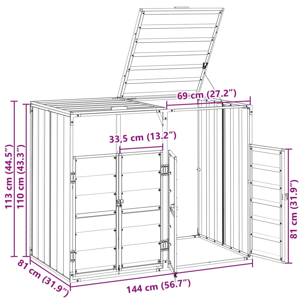 Containerberging voor 2 containers 144x81x113cm staal antraciet