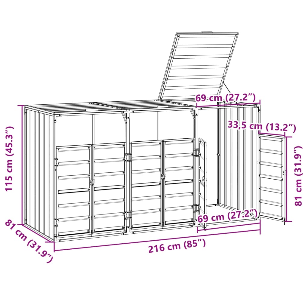 Containerberging voor 3 containers 216x81x115 cm staal grijs