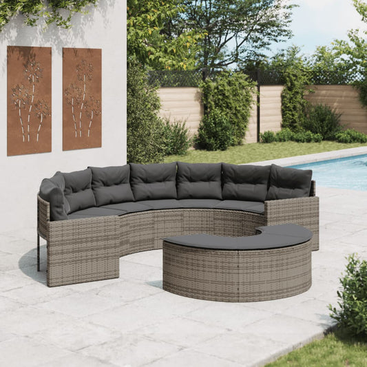 2-delige Loungeset halfrond poly rattan grijs