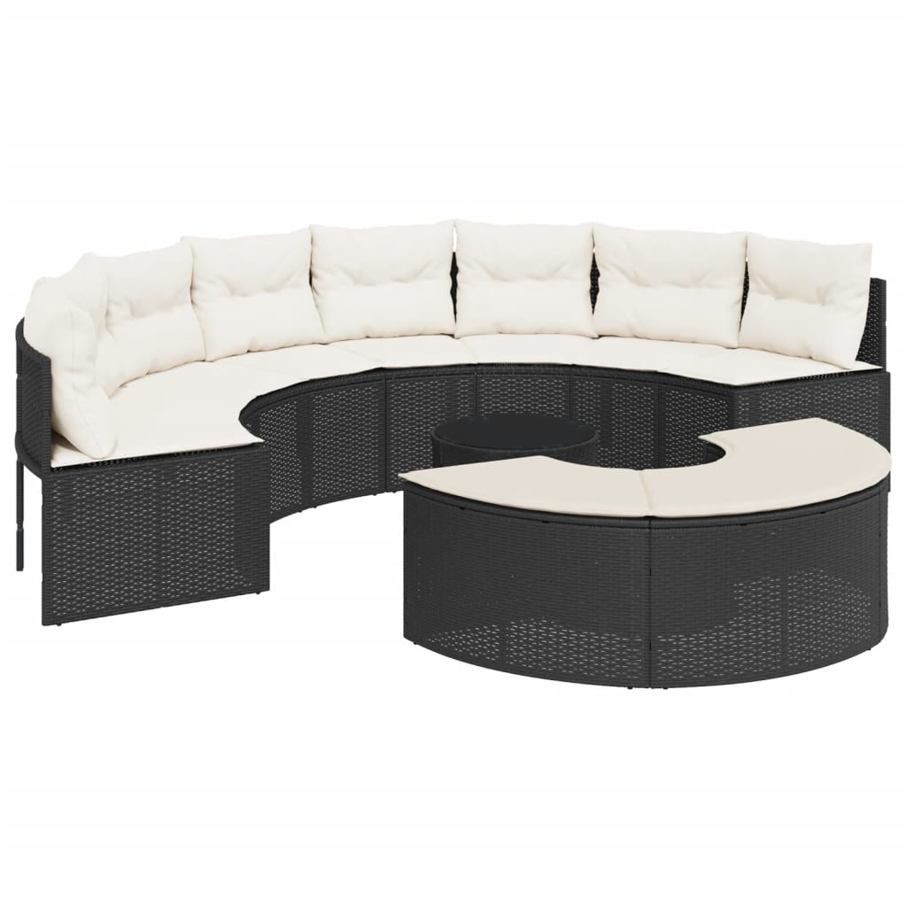 3-delige Loungeset halfrond poly rattan zwart