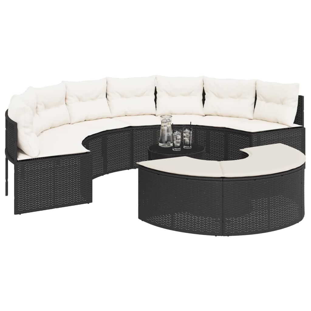 3-delige Loungeset halfrond poly rattan zwart