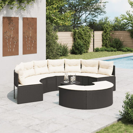 3-delige Loungeset halfrond poly rattan zwart