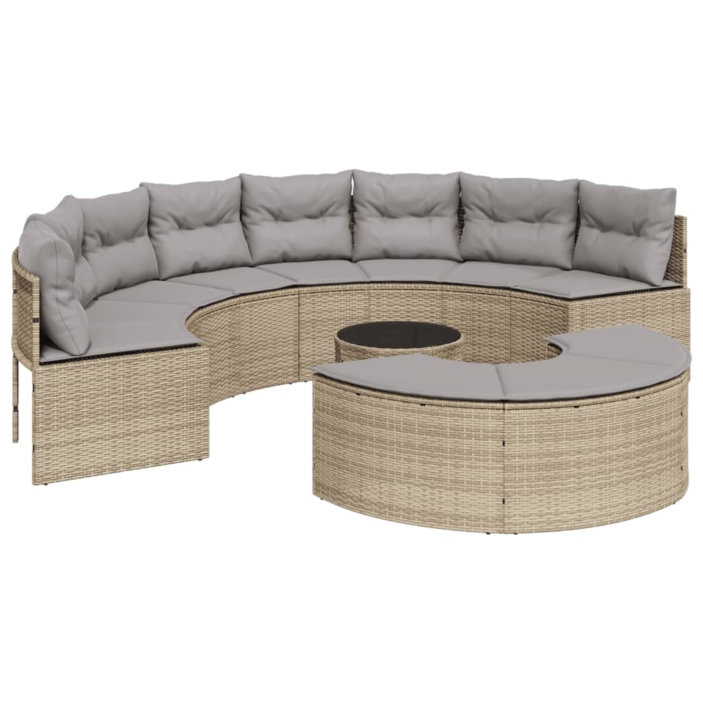 3-delige Loungeset halfrond poly rattan beige