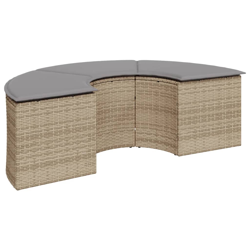 3-delige Loungeset halfrond poly rattan beige