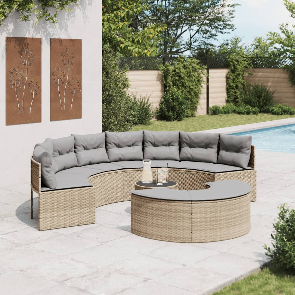 3-delige Loungeset halfrond poly rattan beige