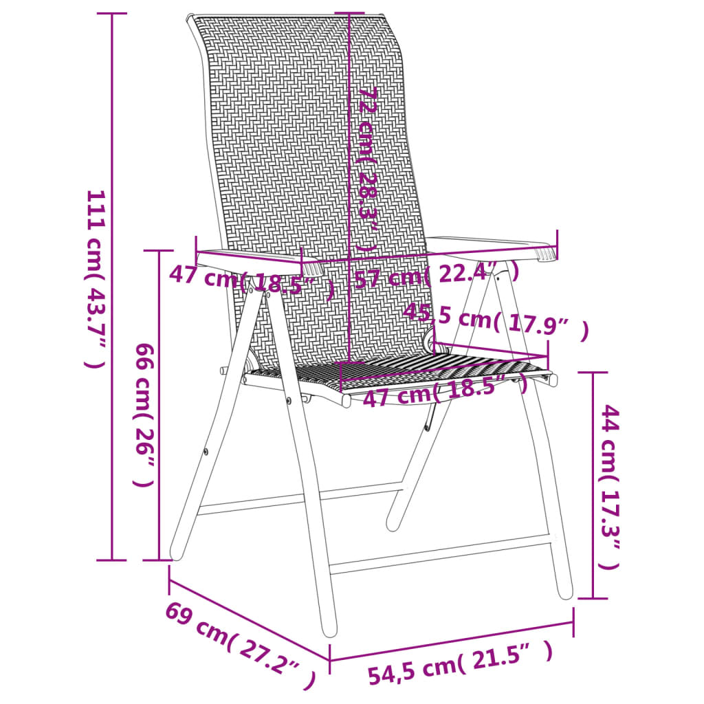 Tuinstoelen 8 st inklapbaar poly rattan bruin