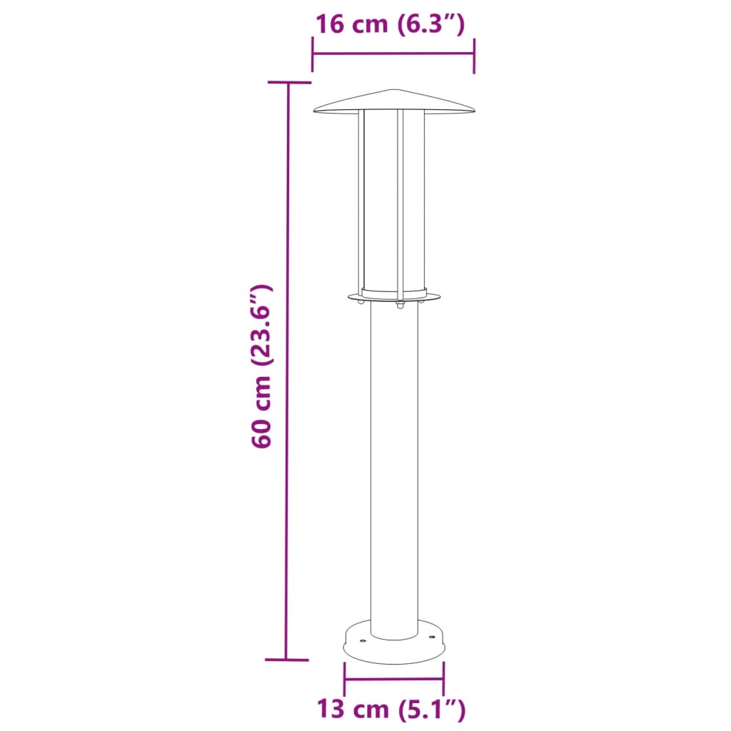 Vloerlamp voor buiten 3 st 60 cm roestvrij staal zilverkleurig