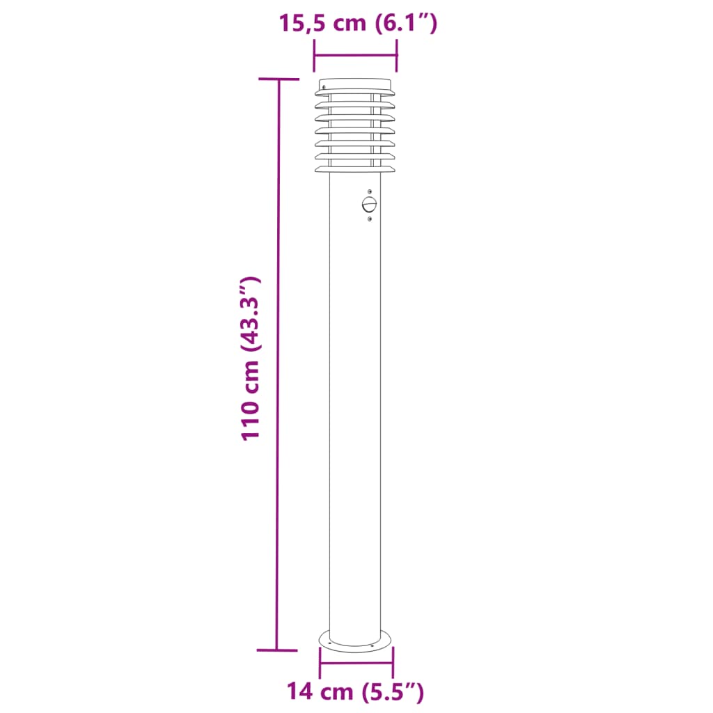 Vloerlamp voor buiten met sensor 110 cm roestvrijstaal zwart