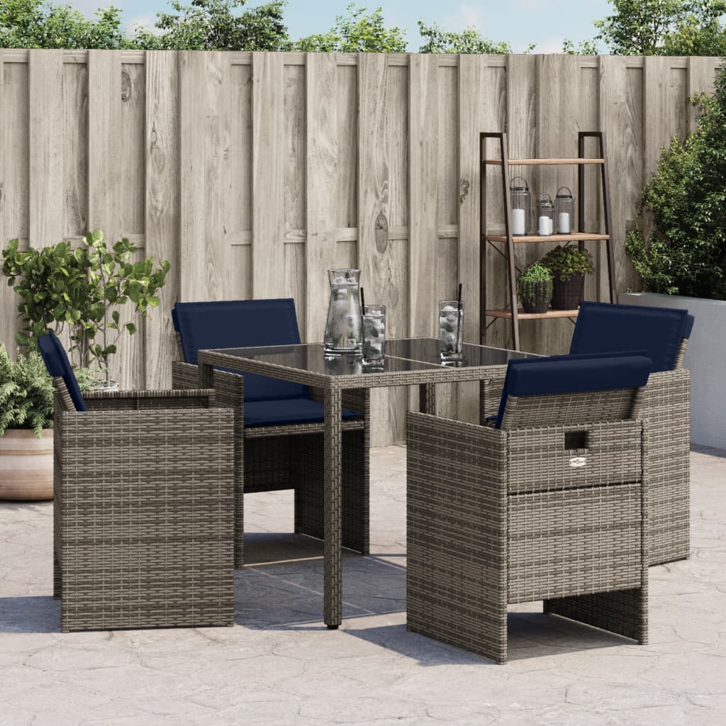 Tuinstoelen 4 st met kussens poly rattan grijs